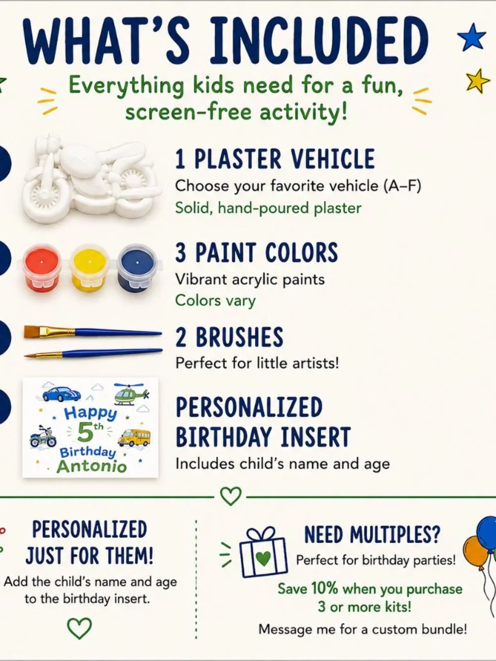 Kids Birthday Party Favor DIY Paint Kit Personalized Vehicle Plaster Craft